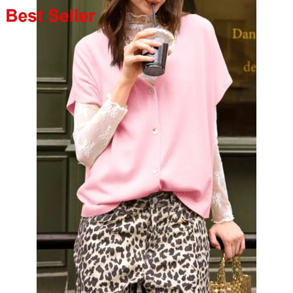 Oversized Batwing Sleeve V-Neck Cardigan Lightweight Knit Casual Top